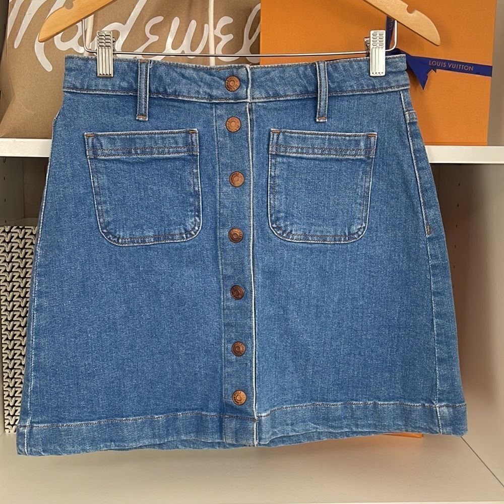 7. Madewell Womens Cotton Blend Denim McCaren Skirt Exposed Button Snap. 26 NWT - Picture 2 of 8
